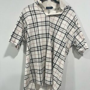 Burberry Men's Cream and Black Plaid Shirt